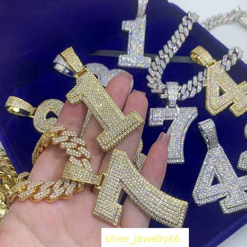 Hip Hop Jewelry Sier Number Gold Plated Rapper Fashion Iced Out Moissanite Dia Pendants