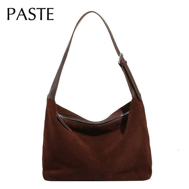 New Maroon Color Casual Shoulder Bag with Extend Strap Genuine Suede Cow Leather Women Handbag Soft