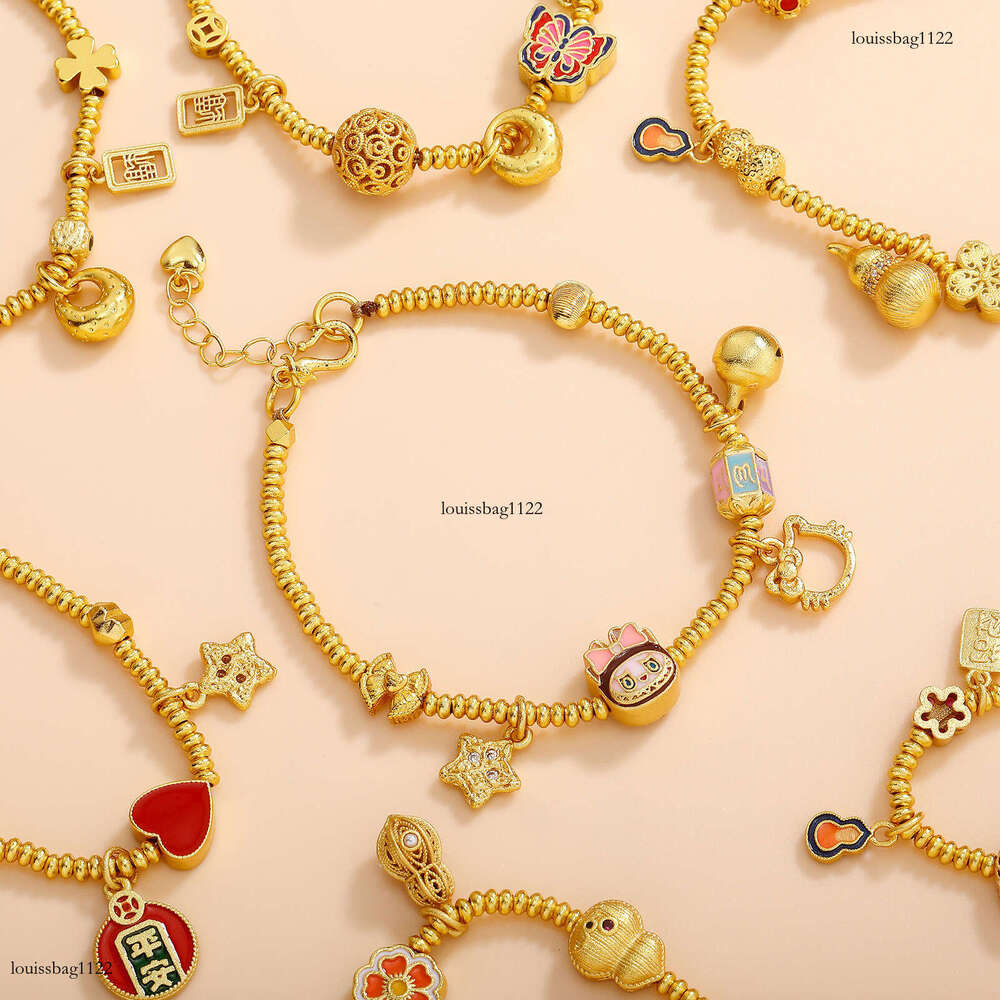 Enamel Colorful Ethnic Lucky Pattern Gold-Plated High-End National Trend Fortune Character Bracelet