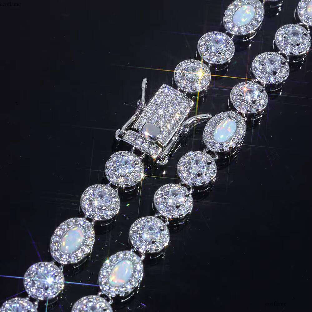 NUOYA 6mm Micro Opal Clear Multi Gemstone Link Chain Brass Bracelet Iced Zircon CZ Jewelry Gift for Women Men