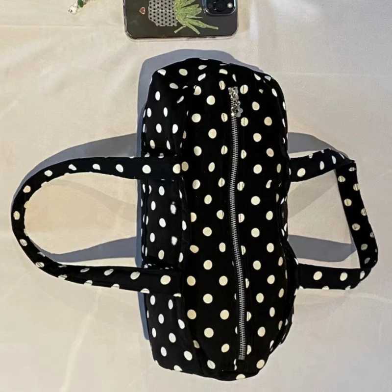 2025 New Korean Sle Large Capacity Shoulder Bag Casual Travel Ladies Handbag Womens Y2k Polka Dot Print Canvas Tote Bag for Youth Z250809