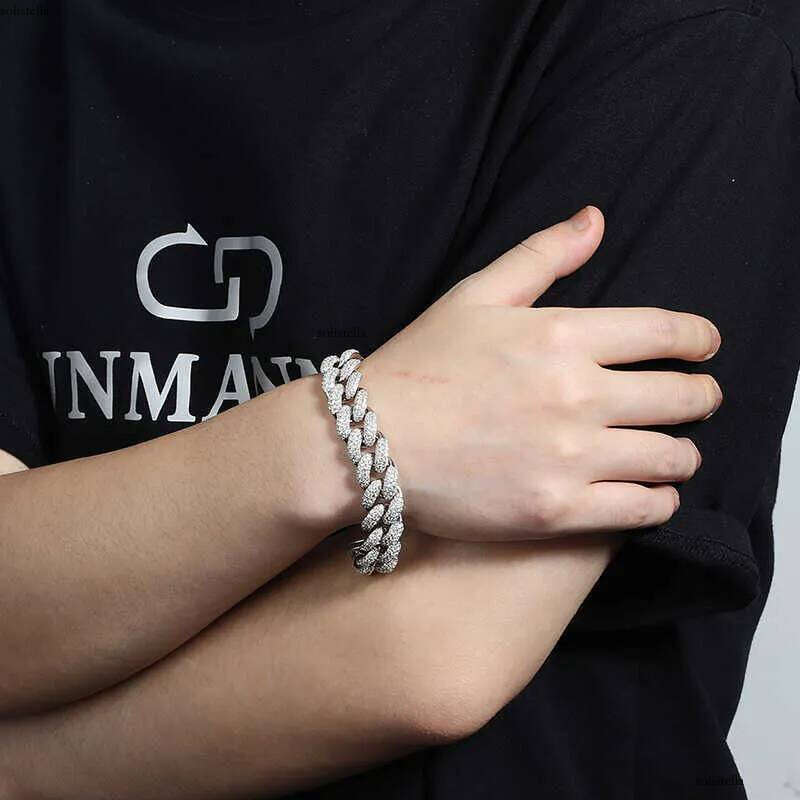 Hot Selling 14mm Cuban Link Iced Out Miami Gold Plated Hip Hop Full Moissanite Prong Dia Bracelet for Men Women