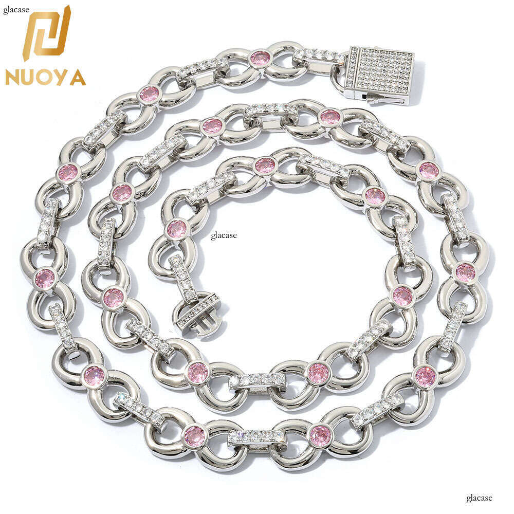 Hip-Hop 12mm Infinity Chain Pink Moissanite chain Men's Necklace Personality Versatile Jewelry