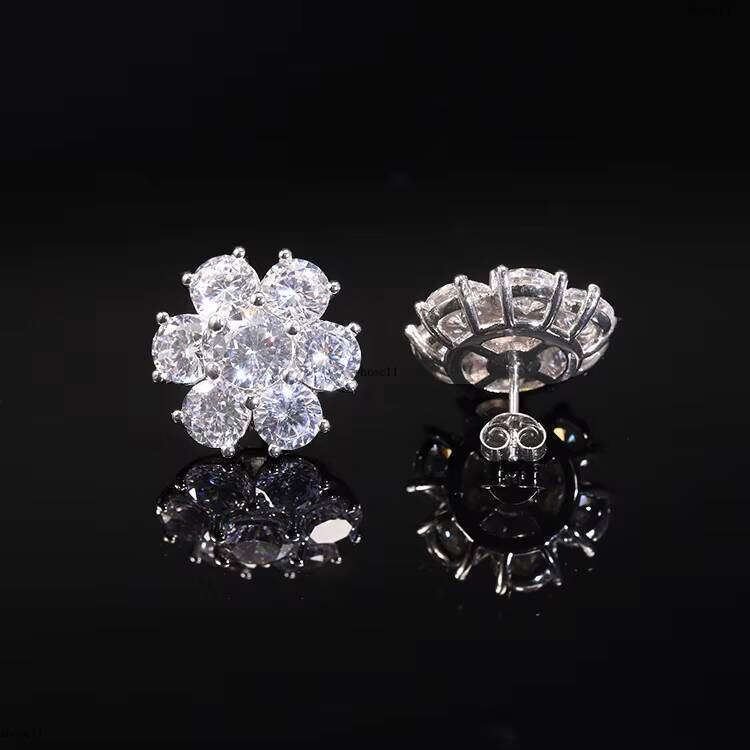 Fashion New Design Gold Plated Pass Dia test Moissanite Sier Jewelry Stud Suower Earring Gift for Women