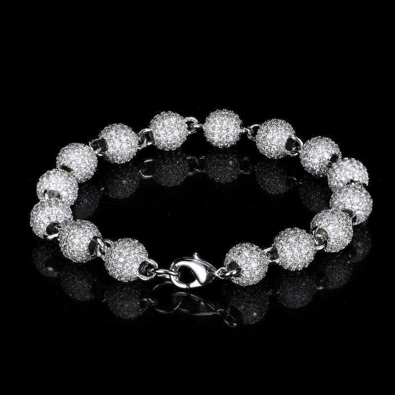 8mm Micro Inlaid Zircon Round Bead Chain Bracelet Men's Fashion Trendy Brand Hip Hop Accessories