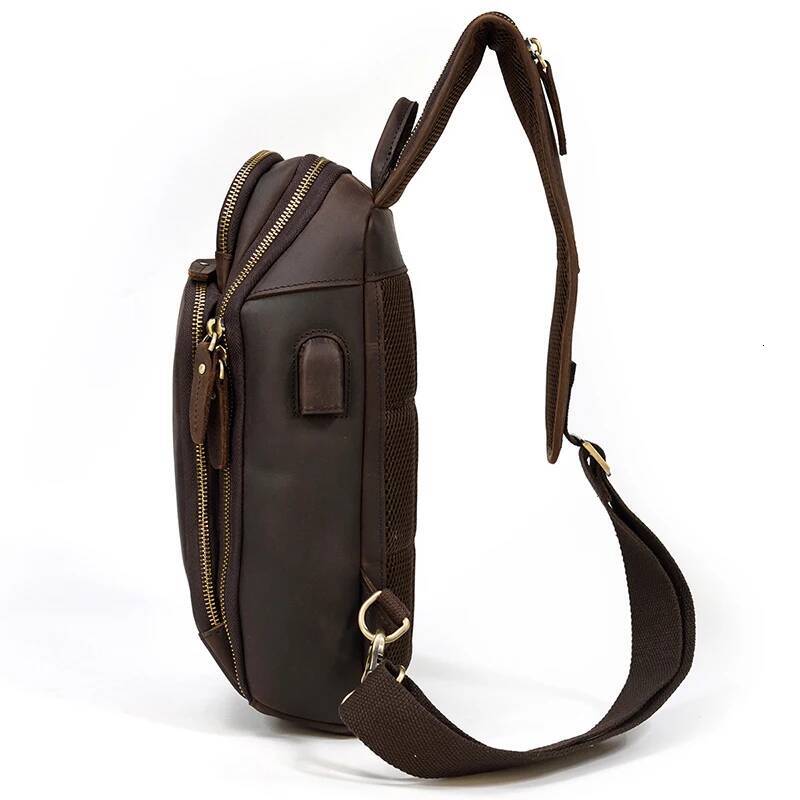 Genuine Leather Men's Chest bag Vintage cow leather USB Charging Summer Bag Travel Sling Shoulder Bags Crossbody bags