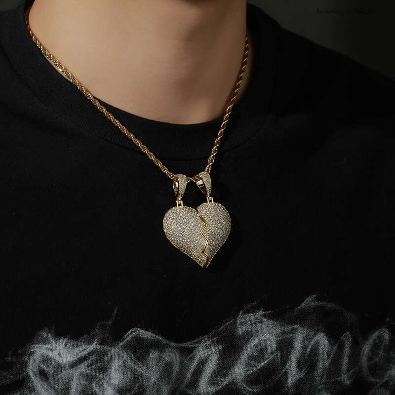 Trendy Combination Necklace Hip-Hop Gold-Plated Full Moissanite chain Men's Fashion Heartbreak Pendant Jewelry