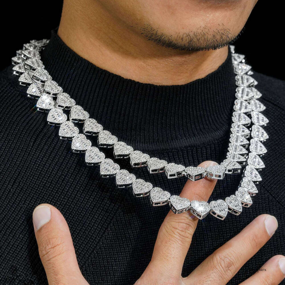 Fashion 13mm heart-shaped necklace sier vvs moissanite hot selling mens and womens jewelry straight