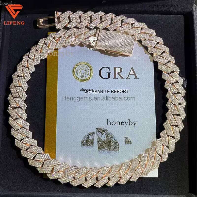Custom 18mm Hip Hop Cuban k Chain Necklace Rose Gold Plated Iced VVS Moissanite Dia Sier Gift for Men