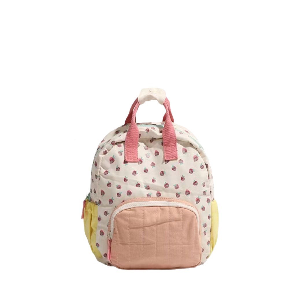 2025 New Canvas Strawberry for Children Girls Dopamine Color Block Backpack ddmymoon