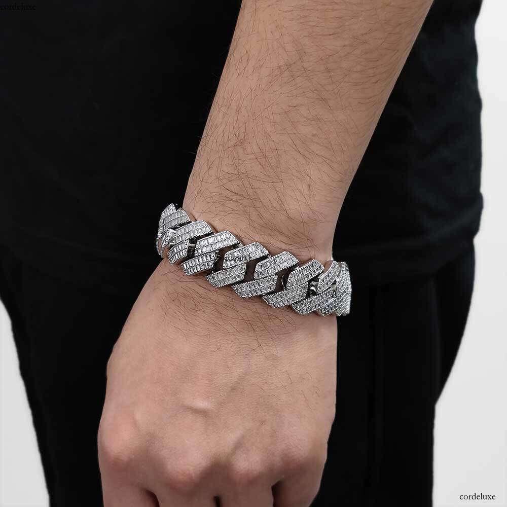 Hip Hop Jewelry 20mm Double Row T Cubic Zirconia Dia Cuban Chain Thick Men's Bracelet