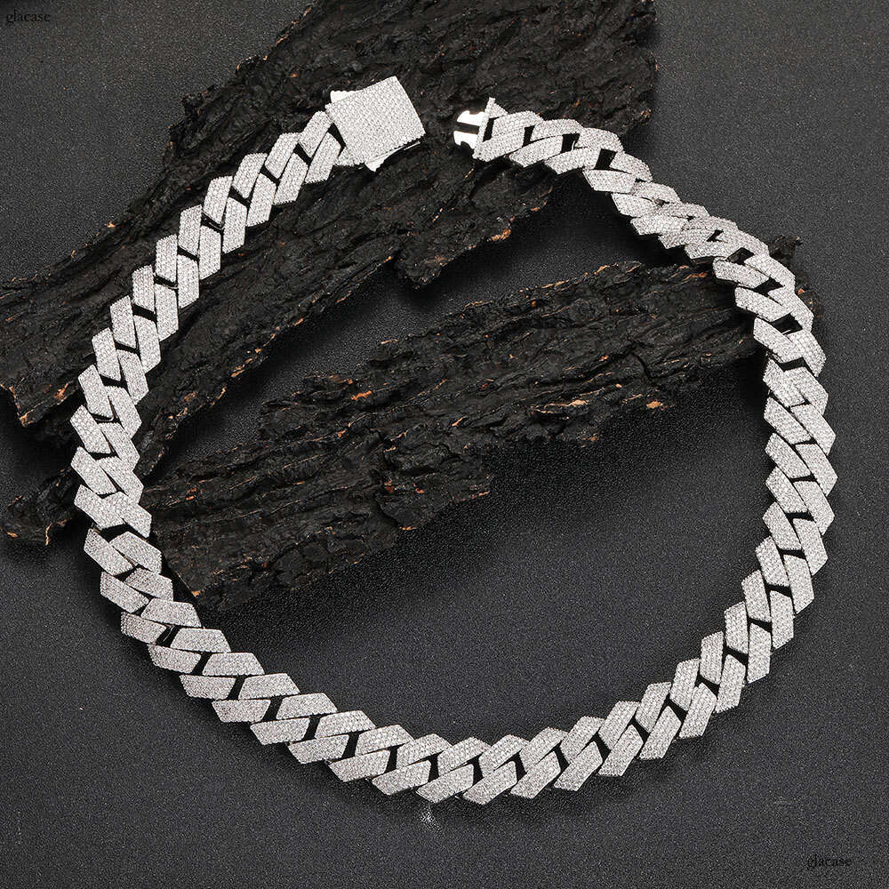 Hip Hop 19mm Four Row Moissanite chain Rhombus Full Dia Cuban Chain Jewelry Trendy Men's Necklace