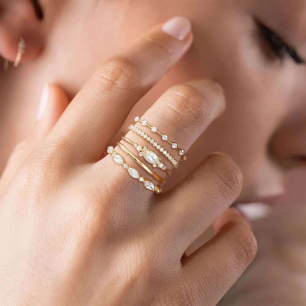 Stackable for Women Set Dainty Gold Plated Cubic Zirconia Thumb Thin Eternity Engagement Rings