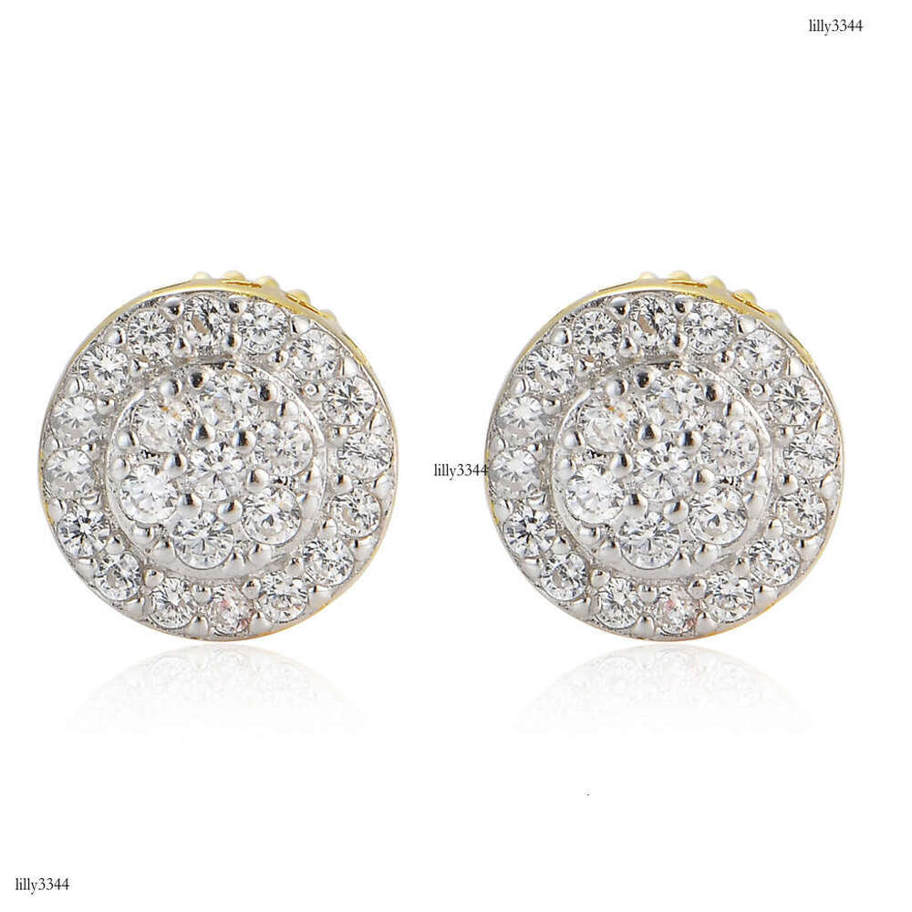 S Men's Round Micro Paved Zircon Sier Stud Earrings Hip Hop Accessories