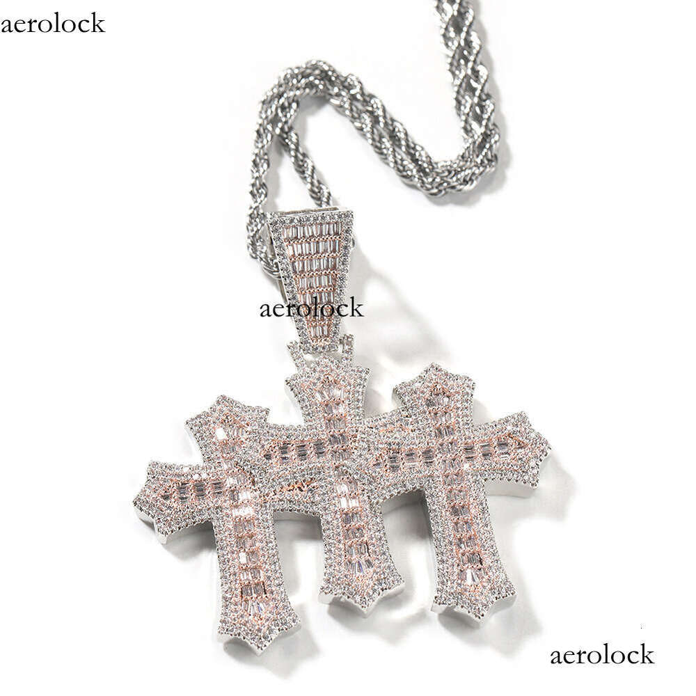 Classic T Cubic Moissanite chain Cross Pendant Fashion New Hip-Hop Trendy Cool Necklace Men's Rap Versatile Accessories