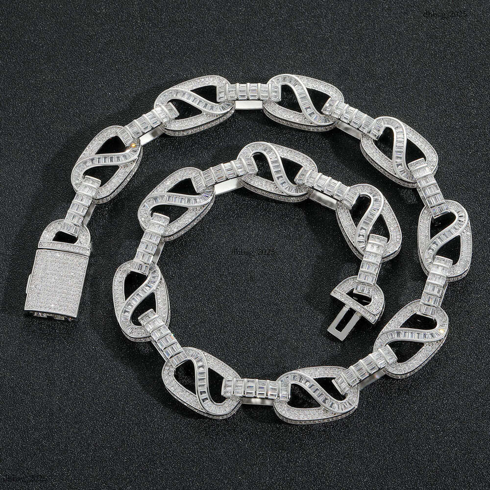 New Hip-Hop 15MMT Square Mixed Moissanite chain Chain Trendy Brand Personality Full Dia Men's Necklace Jewelry