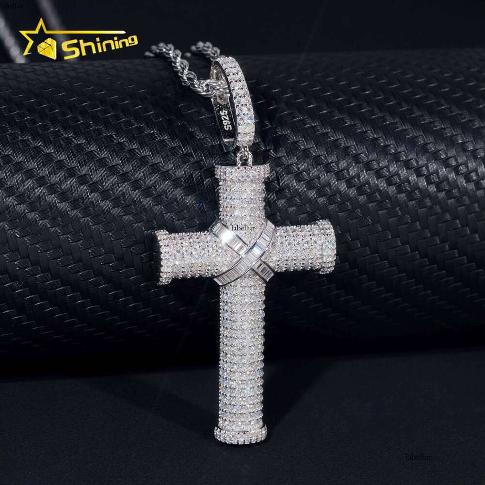 Stock Iced Out Jewellery Hip Hop Sier Gold Plated VVS1 Moissanite Dia Cross Pendant