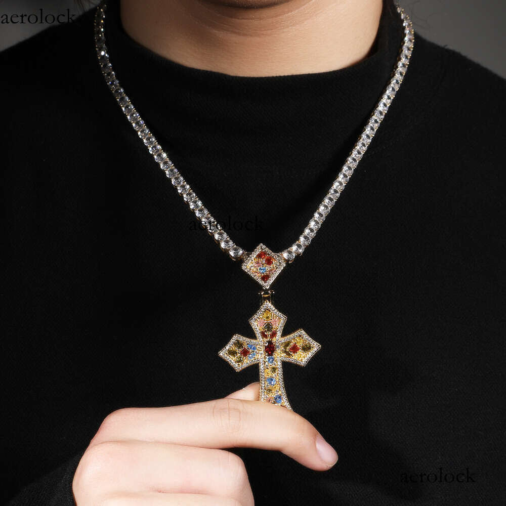 Hip Hop Creative Rhombus Buckle Oval Main Stone Cross Pendant Necklace Unisex Personality Jewelry Trend