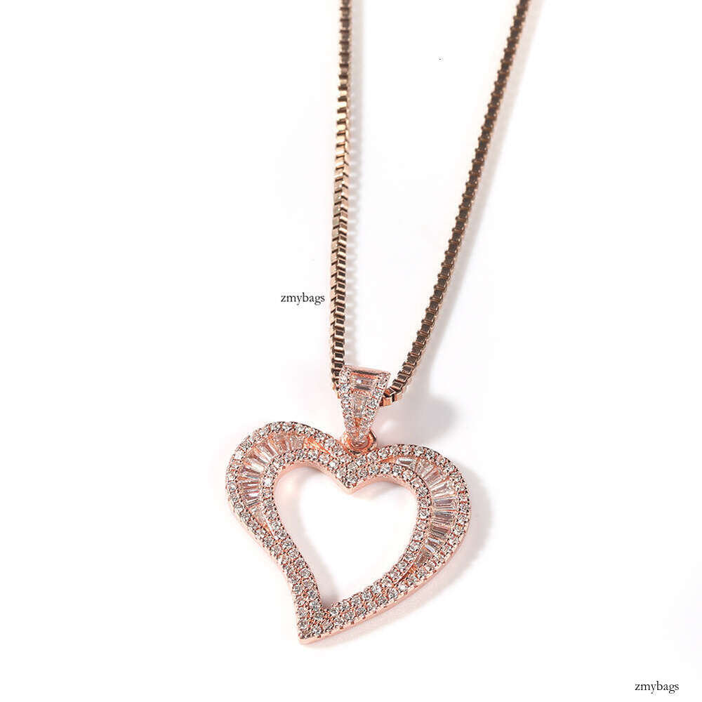 Hip-Hop Boy Ins Style Square Hollow Small Heart Pendant Simple Fashion Moissanite chain Jewelry
