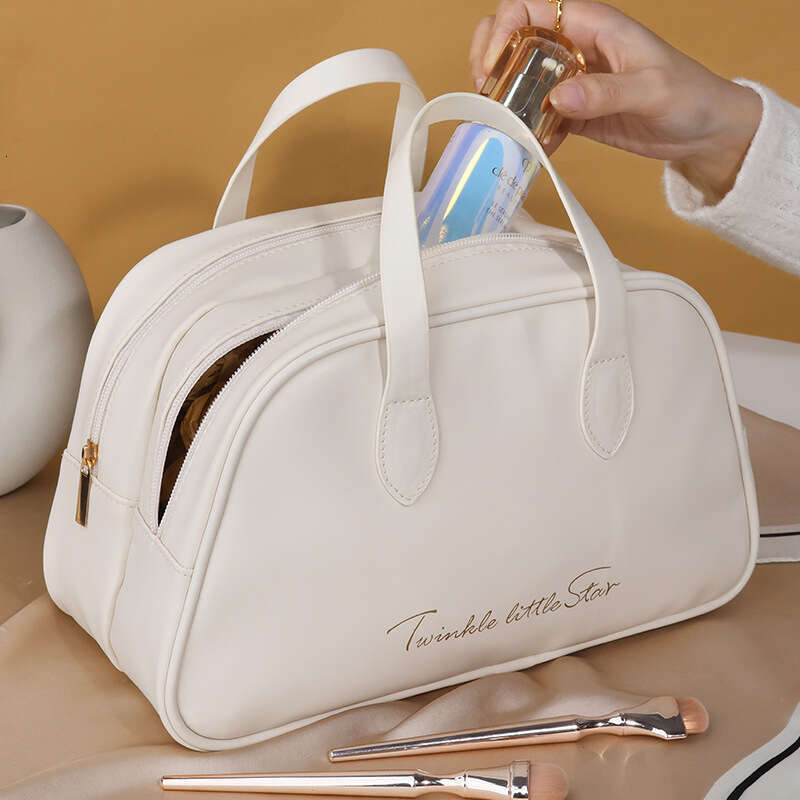 New Double-Layer Portable Makeup Organizer Fashion PU Skincare Storage Handheld Enhancing Beauty Toiletry Bag