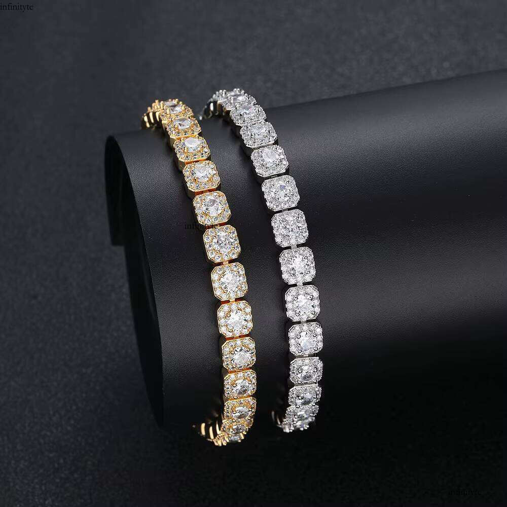 NUOYA 7mm Cluster Tennis Chain Bracelet Gold Sier Plated Iced Out Shiny Dia Hip Hop Jewelry Gift