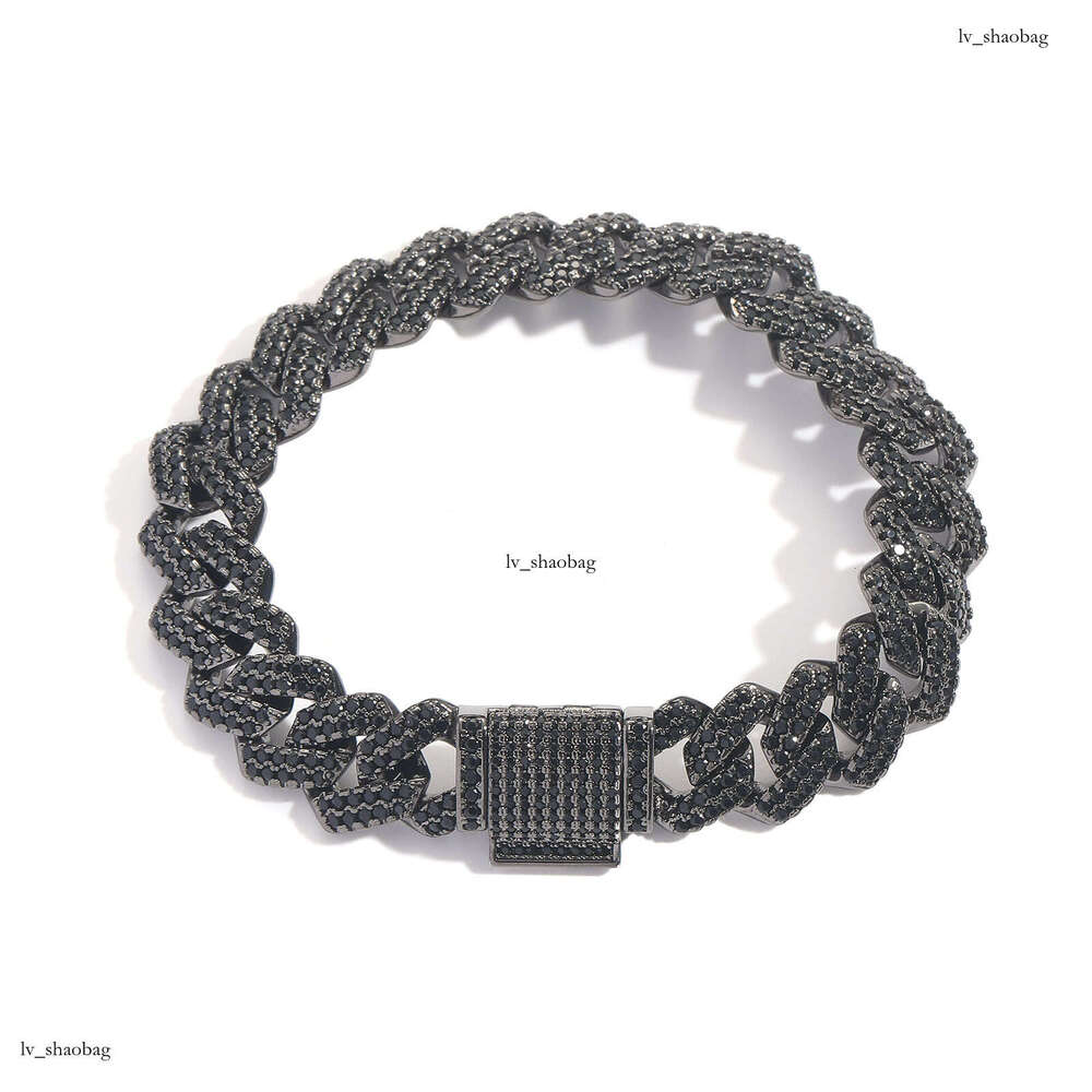 Black Zircon 10-13-15-20mm Rhombus Cuban Chain Trendy Hip-Hop Personality Bracelet