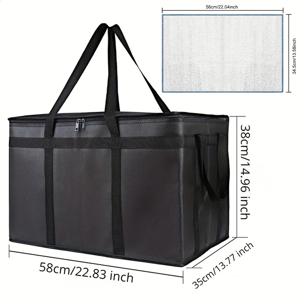 1 Set Bag Bottom XXXL Large Capacity Reusable Warming Bag with Removable Hard Bottom 3 Layers Insulated Pizza Delivery Bag 250804