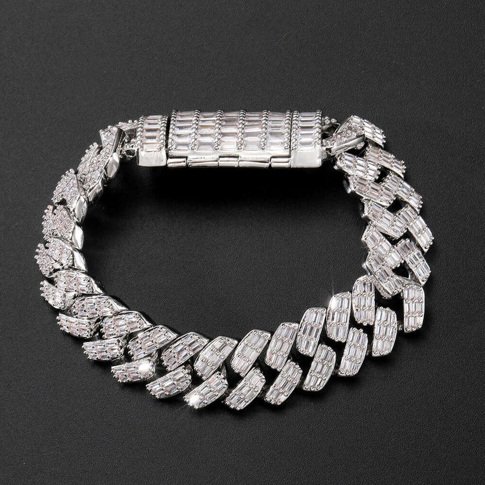 Domineering 17mm Wide Square Zircon Dia Cuban Chain Flip Clasp Men's Bracelet Personality Hip-Hop Jewelry