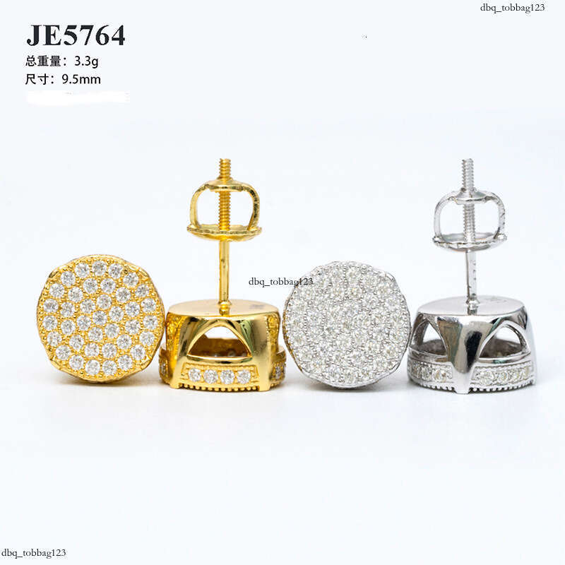 ICED OUT New Hip-Hop Moissanite Full Inlay Sier Plated Gold Unisex Versatile Earrings Accessories