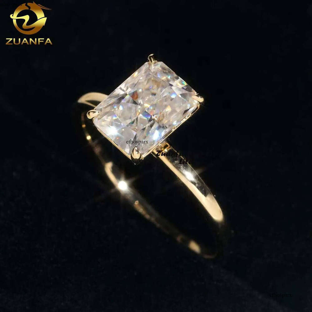 Fashion Romantic 14k Gold VVS Dia 2ct Radiant Cut Moissanite Engagement Wedding Ring