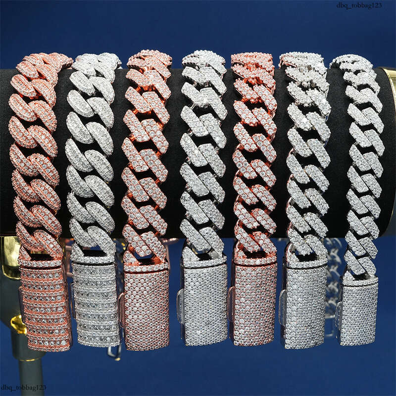 Hip Hop Cuban Chain 13mm Dia-Shaped Two-Row Stone Sterling Silver Inlaid Moissanite chain Bracelet Necklace Jewelry Accessories