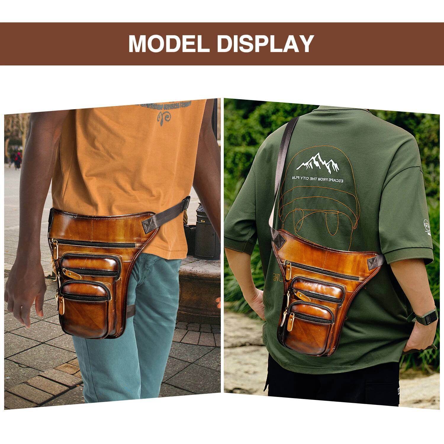 Top Quality Leather Men Design Casual Tablet Satchel Sling Multi-function Fashion Travel Waist Belt Pack Leg Bag Male 3111lb