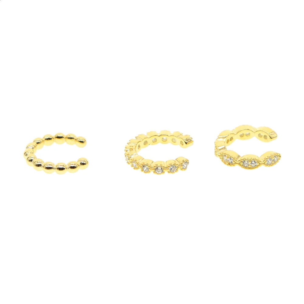 Latest GOLDED stacking cuffs clip earring women girl no piercing classic simple micro pave cz circle 925 sterling silver jewelry 250807