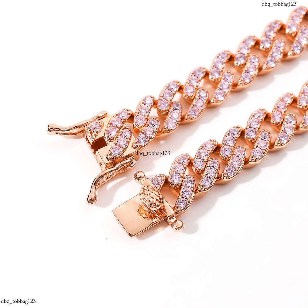 9mm Single Row Pink Zircon Cuban Chain Unisex Hip Hop Bracelet