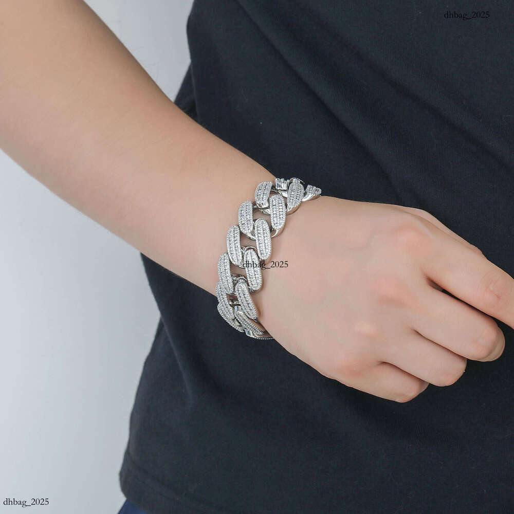 26mm Heavy Craft T Square Zircon Cuban Hip Hop Style Cool Collarbone Chain Men's Bracelet