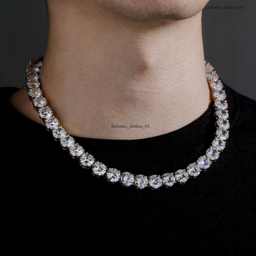 10mm Spring Clasp Single Row Full Moissanite chain Dia Chain Tennis Necklace Hip Hop Nightclub Men and Women Trendy Accessories