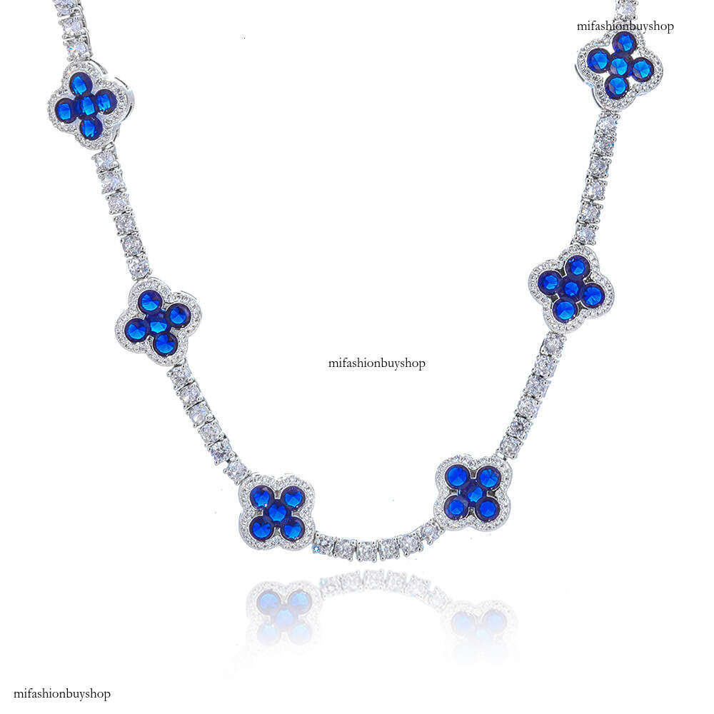 Hip-Hop Buckle Four-Leaf Clover Tennis Chain Trendy Versatile Men's Necklace Personalized Accessories