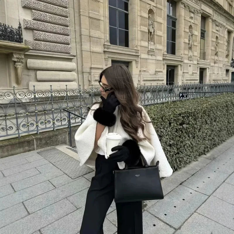 Fashion Elegant Street Womens Winter Solid Color Wool Blended Stand Collar Concealed Button Cape Jacket Y2K 250809