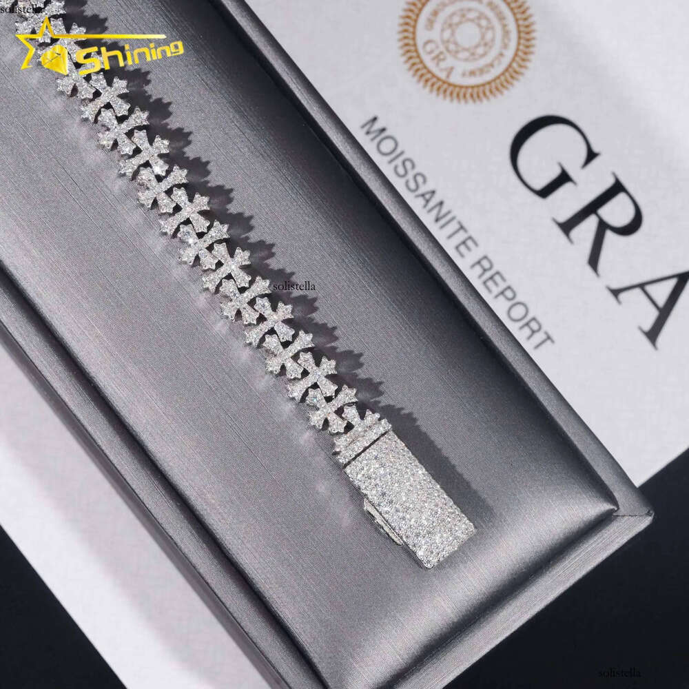 Small Size Cuban Link Chain Sterling Sier Moissanite Cross Bracelets Hip Hop Mens Jewelry