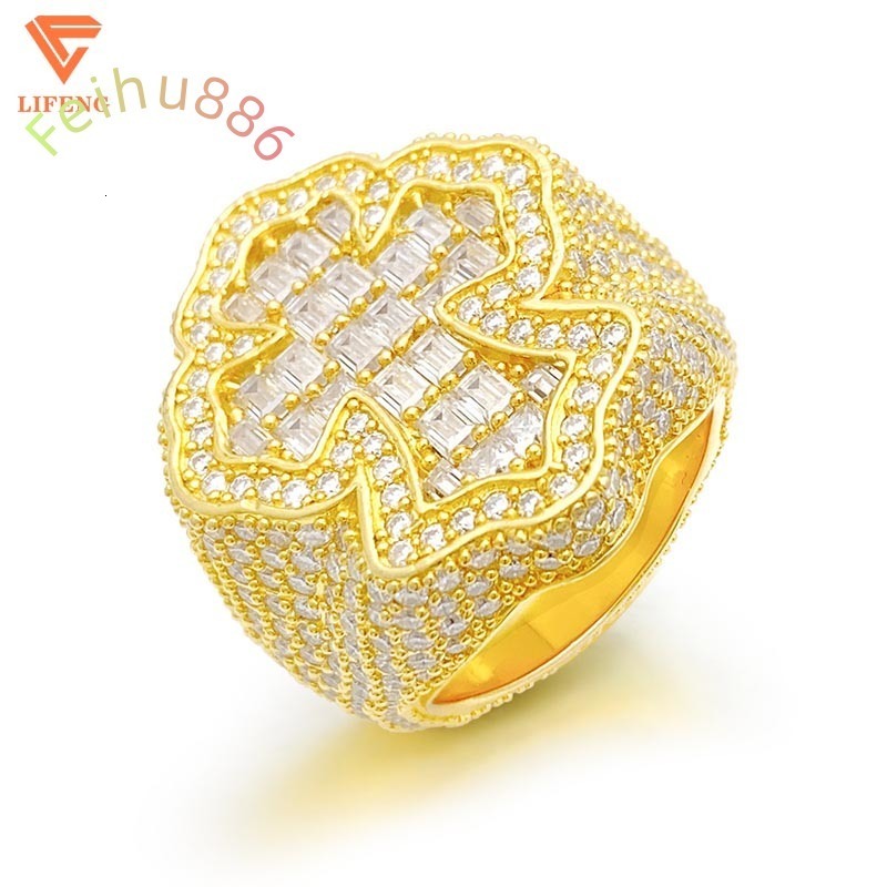 925 Sterling Silver Cross Full Moissanite Ring Hip Hop Baguette Cut Statement Jewelry Moissanite Hip Hop Ring