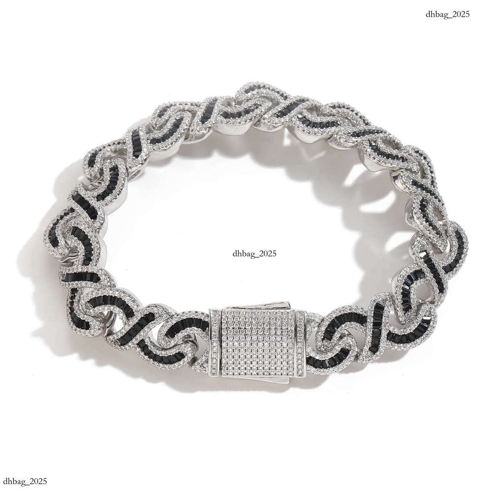 Hip Hop 12mm Figure 8 Infinite Cuban Bracelet Black Cubic Zirconia Necklace Rap Men's Trendy Jewelry