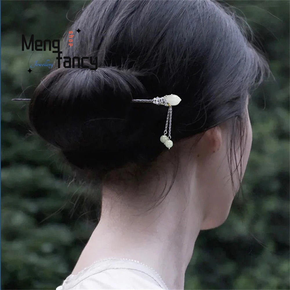 Magnolia Tassel Hairpin Female Hetian Exquisite Elegant Simple Jade Plate Hairpin Senior Sense Exquisite Fashion Jewelry 250807