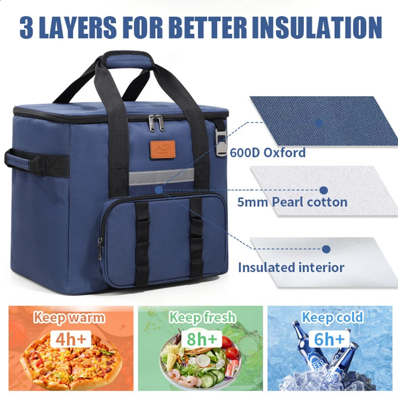 40L Thermal Food Bag for Women Large Insulated Cooler Tote with Zipper Portable Leakproof Picnic Bag for Camping Beach 250804