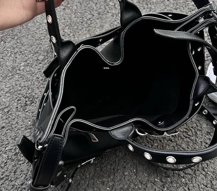 JIAERDI Rivet Black Tote Bag Women Y2k Grunge Vintage Large Capacity Crossbody Bags Ladies Moto Biker Designer Handbag