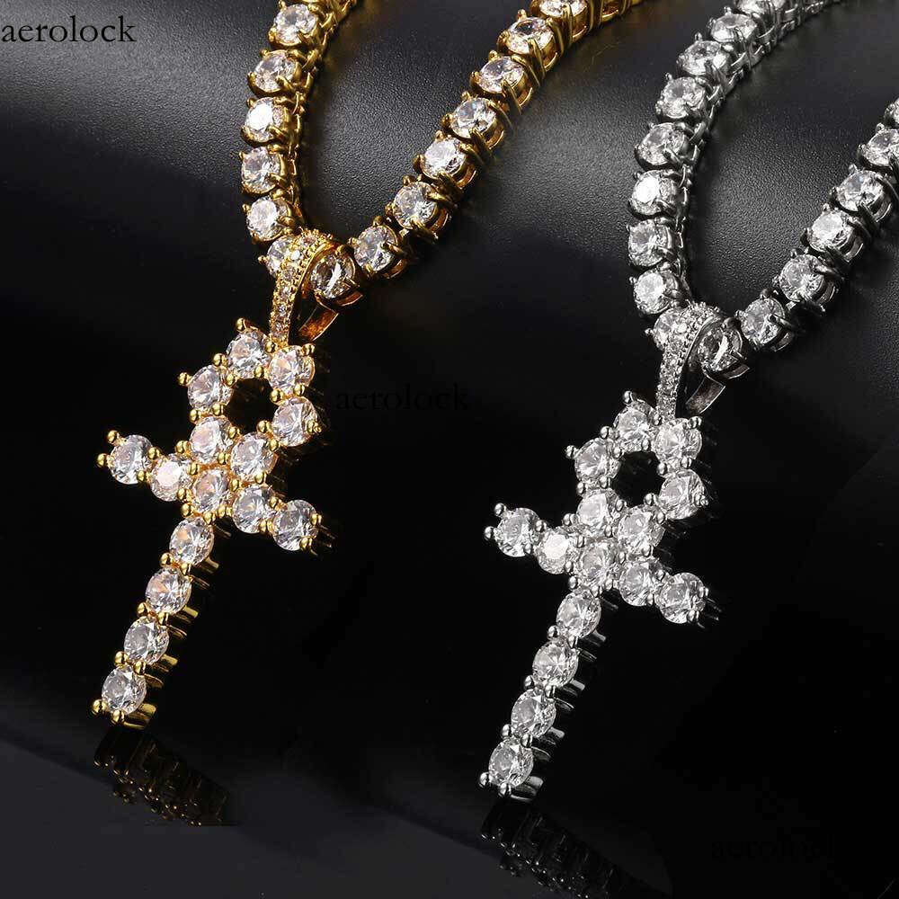 Trendy Large Cross Pendant Micro-Paved Moissanite chain Ankh Key Hip-Hop Men's Necklace