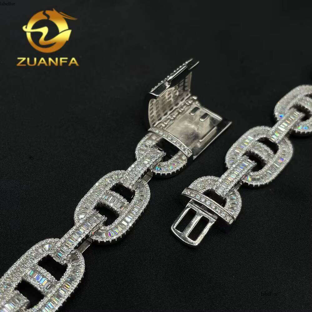 Luxurious Jewelry Necklace 15Mm Sterling Sier Hip-Hop Style Iced Baguette Cuban Chain