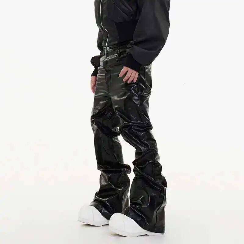 HKSH Spring Autumn Men's Tide Coated Denim Pants Dark Fashion Chic Punk Flared Jeans Loose Wide Leg Glossy Straight Niche HK3559