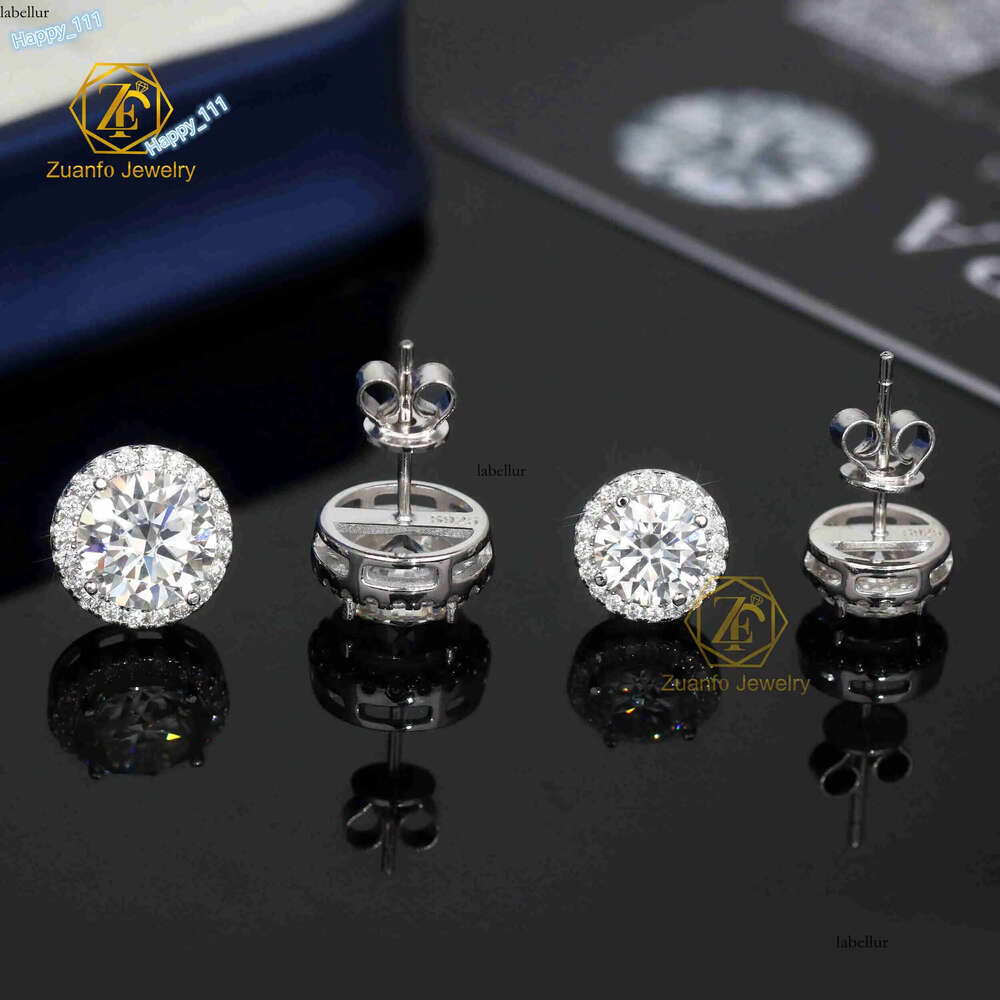 Wholesale Factory Price 5mm 6.5mm 8mm D VVS1 Moissanite Halo Round Earrings Sterling Sier for Men and Women