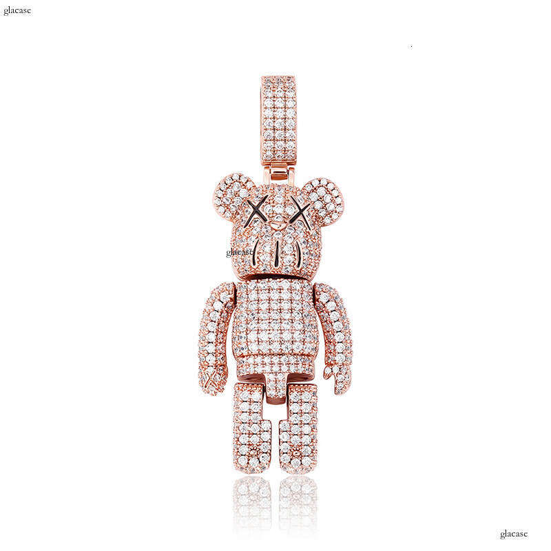 Cartoon Anime Doll Mechanical Bear Personality Pendant Full Moissanite chain Hip Hop Trendy Street Necklace Accessories Gold Jewelry