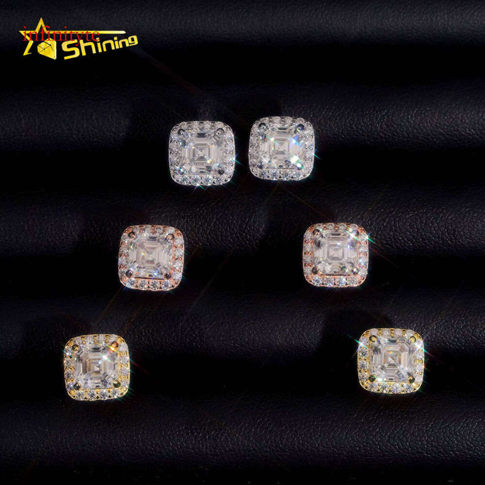 RTS Tester Certified Hip Hop Jewelry Sier Asscher Cut VVS Dia Moissanite Stud Fashion Earrings
